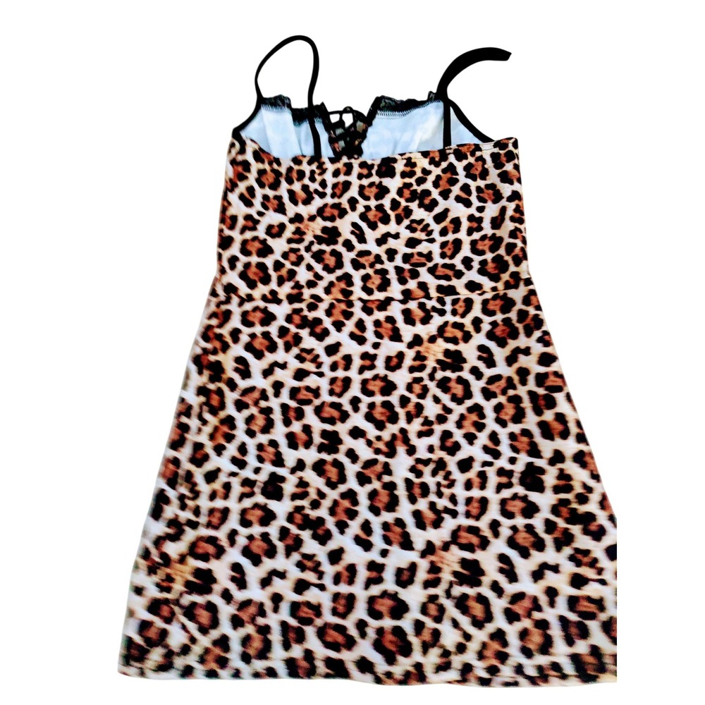 Topshop Leopard Print Lace Trim Cami Mini Dress Animal Print Y2K Aesthetic 4 - Picture 3 of 4